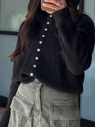 Reyes Button Cardigan | Chocolate