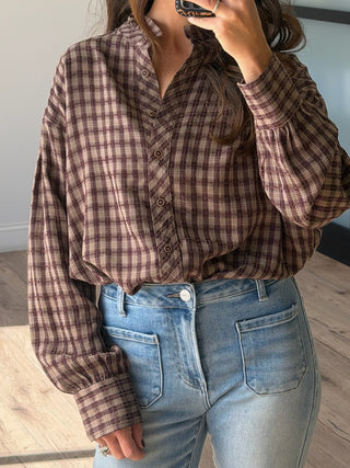 Threaded Grid Button-Down Top | Woodland
