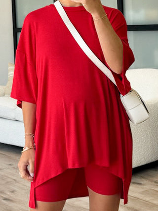 Novi Ribbed Tee + Shorts Set | Cherry | +Plus Available
