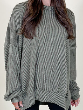 Comfy Ribbed Pullover | Olive | +Plus Available | BLACK TUESDAY DOORBUSTER