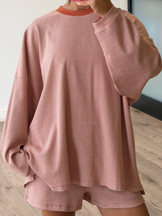 Easy Going Ribbed Stripe Pullover | Rust