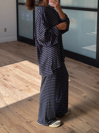 Homebody Stripe Ribbed Set | Navy | +Plus Available | PREORDER