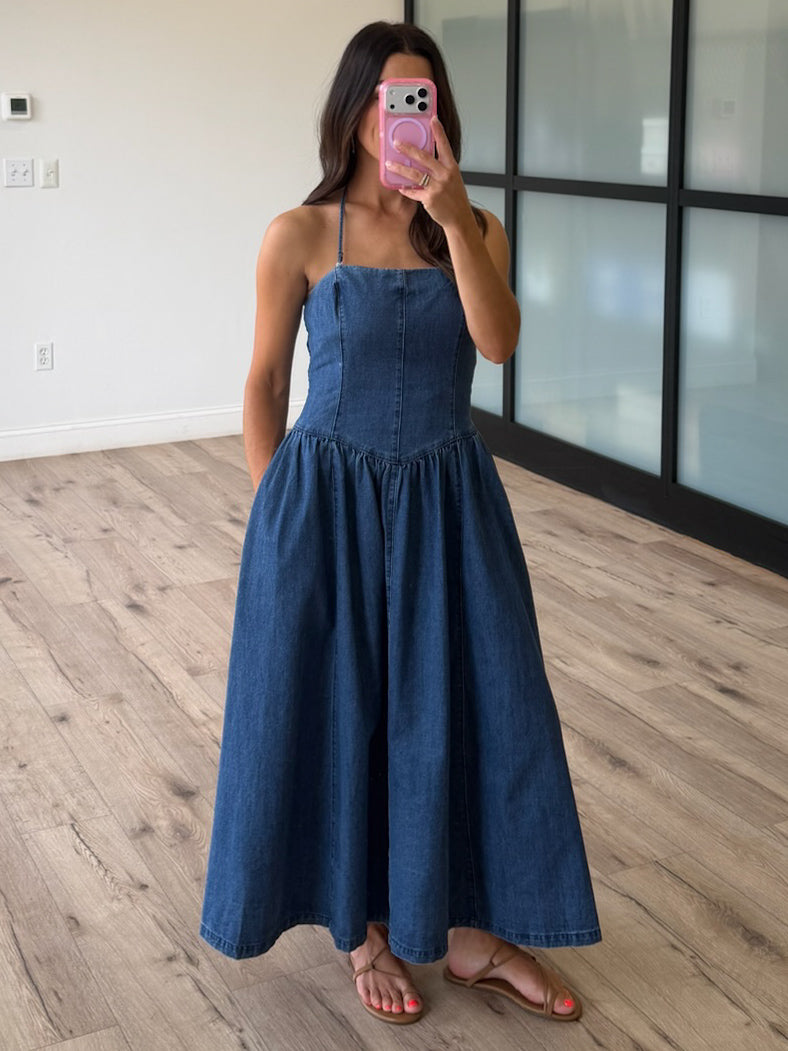 demi midi dress Denim Midi Dress with Zipper Detail 44680