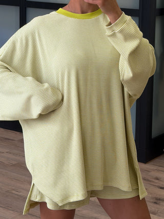 Easy Going Ribbed Stripe Pullover | Chartreuse