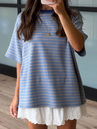 Cannon Stripe Boyfriend Tee | Blue | RESTOCK