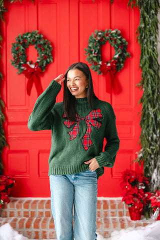 Christmas Plaid Bow Sweater | Green