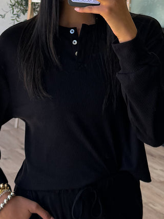 At Your Leisure Cropped Henley | Black | RESTOCK