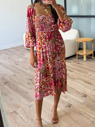 Autumn Floral Smocked Maxi Dress