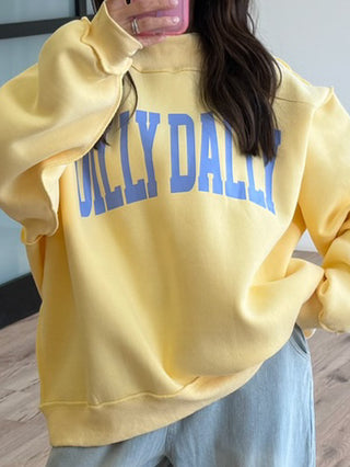 "DILLY DALLY" Mock Neck Sweatshirt | Canary