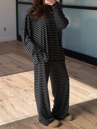 Homebody Stripe Ribbed Set | Black | +Plus Available | PREORDER