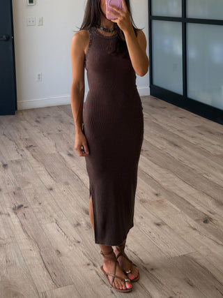 Burnout Ribbed Tank Dress | Espresso