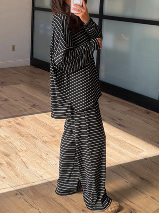 Homebody Stripe Ribbed Set | Black | +Plus Available | PREORDER