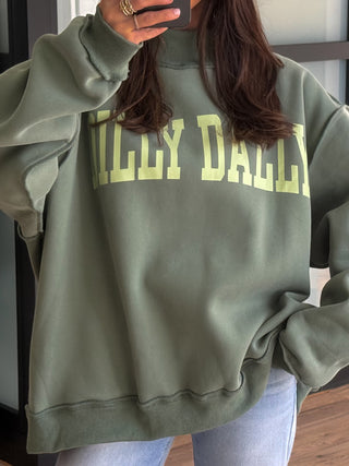 dilly dally mock neck sweatshirt | green + neon lime