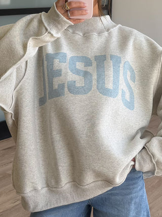 "JESUS" Mock Neck Sweatshirt | Sky