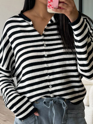 Isla Cardigan | Striped Black | RESTOCK