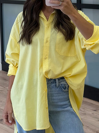 Poplin Cotton Button-Down Shirt | Yellow