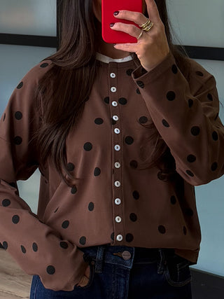Polka Dot Button Front Top | Toffee