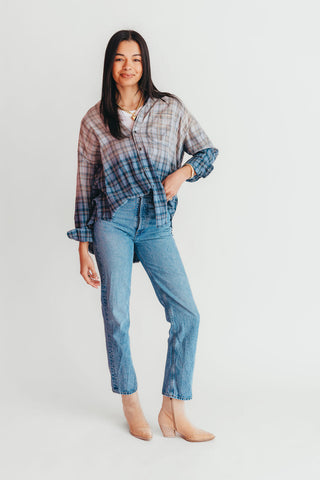 Blue Mountain Ombre Plaid Top