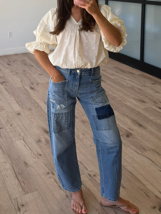 Stitched Together Barrel Jeans