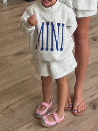 Kids "MINI" Mock Neck Shorts Set | Grey | Tiny Talulah