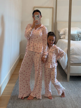 Women's Cherry Pointelle Ruffle Set | +Plus Available