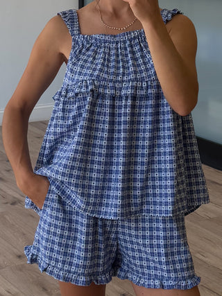 Blueberry Hearts Ruffle Trim Shorts