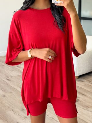 Novi Ribbed Tee + Shorts Set | Cherry | +Plus Available