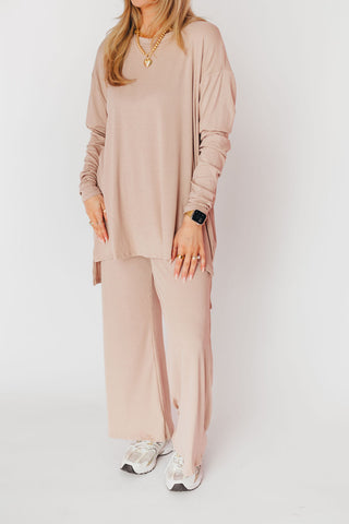 Ally Long Sleeve + Cropped Pants Set | Latte | +Plus Available