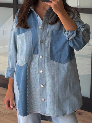 Bleu Denim Colorblock Shacket | RESTOCK