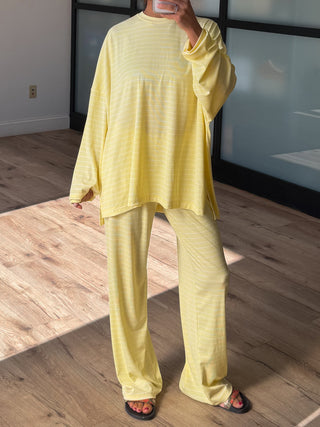Homebody Stripe Ribbed Set | Lemon | +Plus Available | PREORDER
