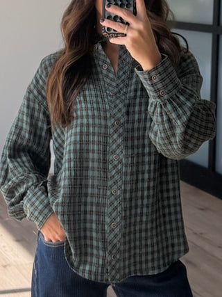 Threaded Grid Button-Down Top | Forest