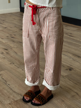 Jules Drawstring Barrel Pants | Rosewood Stripe