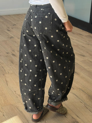 Lucy Polka Dot Barrel Jeans | Black