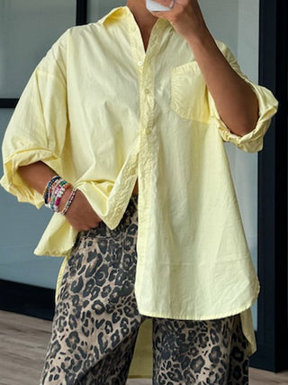 Poplin Cotton Button-Down Shirt | Yellow | RESTOCK