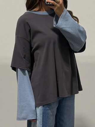 Double Up Oversized Long Sleeve Tee | Storm Sky