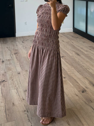 Margaux Smocked Maxi Dress | Burgundy Plaid