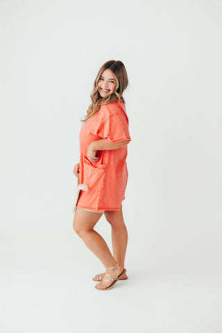 Mineral Wash Casual Romper | Coral