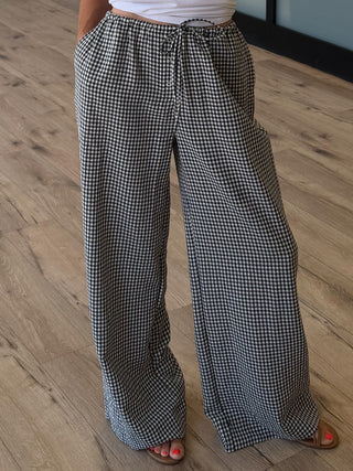 Gingham Leisure Wide-Leg Pants | Black