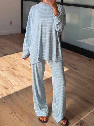 Homebody Stripe Ribbed Set | Sky Blue | +Plus Available | PREORDER
