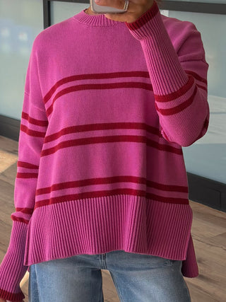 Gordy Stripe Knit Sweater | Fuchsia