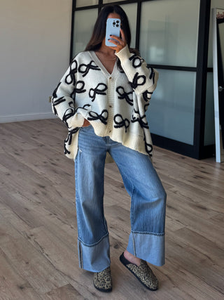 Eloise Bow Button Cardigan | Ivory