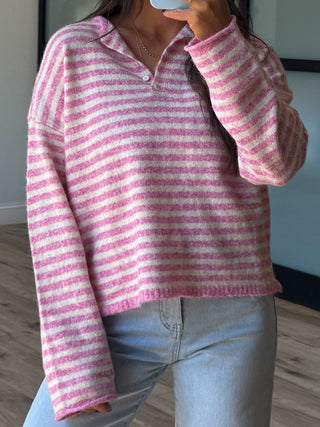 Henley Isla Stripe Sweater | Bubblegum | RESTOCK