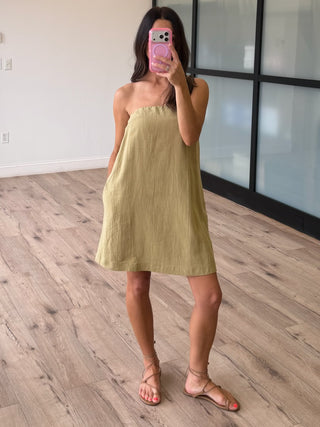 Alejandra Strapless Shift Dress | Sage