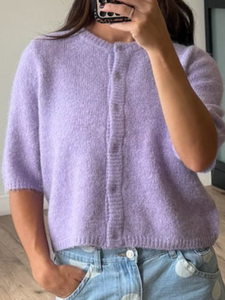 Lavender Haze Button-Front Sweater Top