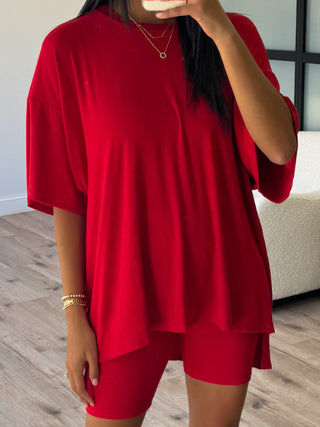 Novi Ribbed Tee + Shorts Set | Cherry | +Plus Available