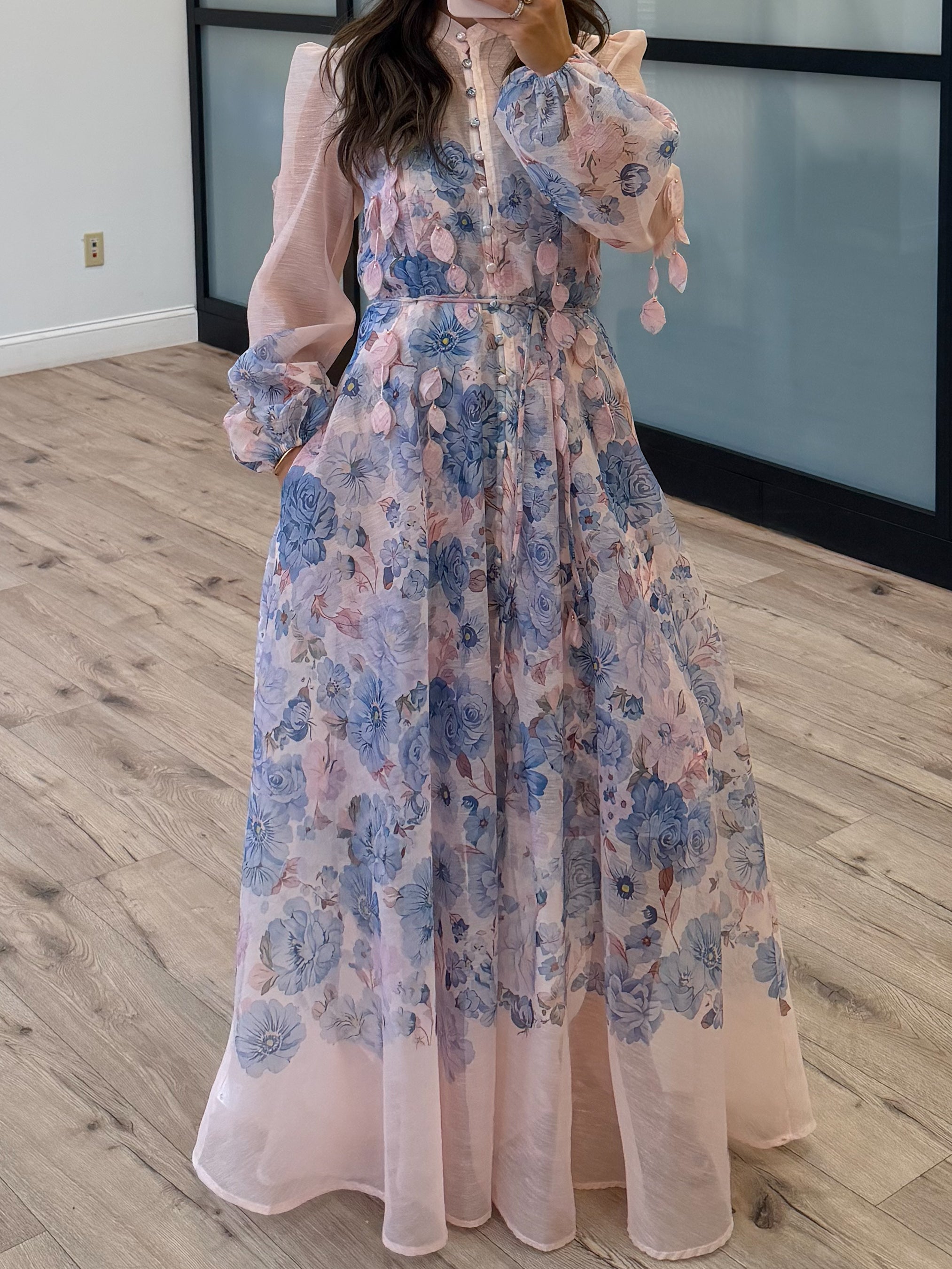 rose long sleeve maxi dress Rose Warehouse Tulle Plunge Neck Long Sleeve Tier Maxi Dress