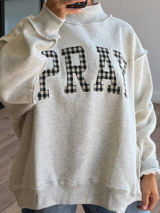 "PRAY" Mock Neck Sweatshirt | Gingham