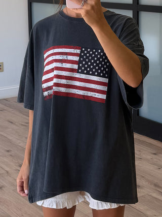 Freedom Flag Oversized Tee | Charcoal