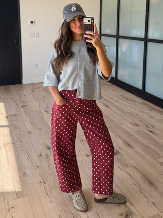 Dot Rally Barrel Pants | Burgundy