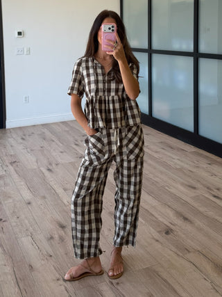 Brownie Points Gingham Peplum Top